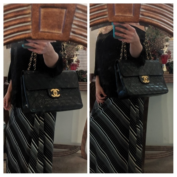 🎉HPx2🎉CHANEL Black Flap Bag Maxi Jumbo Classic - Picture 8 of 8